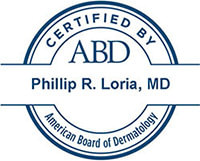 Badge showing Philip R. Loria, MD is certified by the American Board of Dermatology
